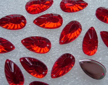 RA63B 11x21mm Red Teardrop Acrylic Gemstones w/Holes Sew-On 30