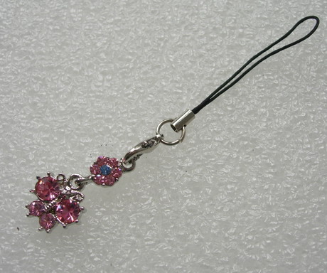 JW52 Bug Flower Pink Rhinestone Jewelry Charm Pendant Hanger
