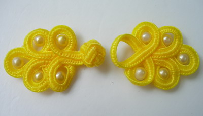 FG61 Yellow Pearl Loop Chinese Frogs Closure Buttons Knots 5pr