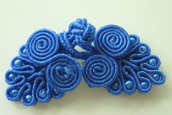 FG102 Chinese Frog Closure Buttons Knots Tree Bead Roy Blue 10pr