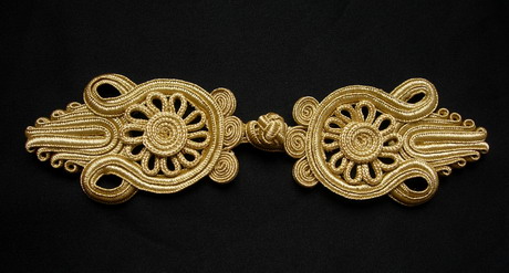 FG349-2 Floral Corded Braided Frog Closured Buttons Knots Gold