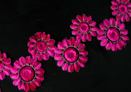 PB33 Fuchsia Twins Flowers Trims Embroidered Patch Iron On 17"