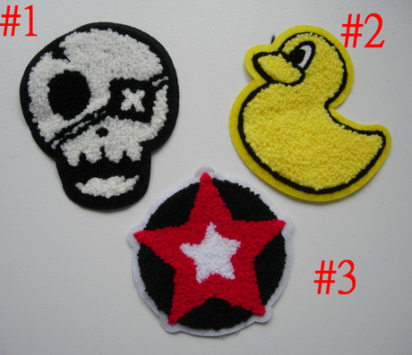 PC163 Assorted 3pcs Furry Applique Patch Skull Star Duck
