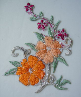 PT183 Orange Trim Flora Flower Embroidered Patch Motif 2pcs