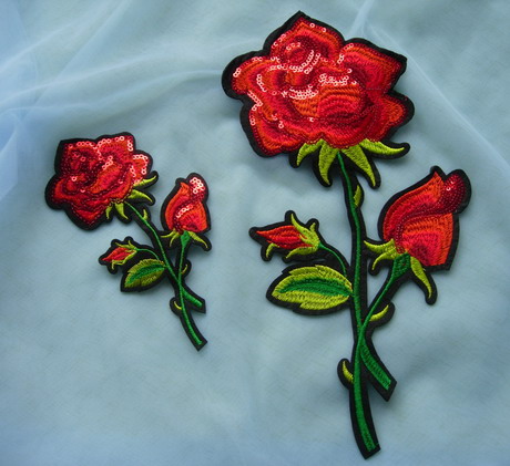 PT192 Paired Rose Floral Embroidered Sequin Patch Applique
