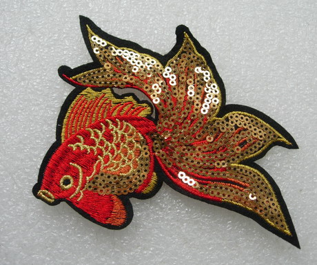 AN108 Colorful Gold Fish Embroidered Sequined Applique for Dress