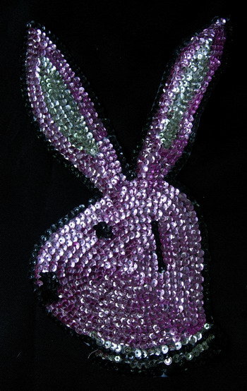 AN73 Bunny Head Rabit Sequin Applique Hot Pink