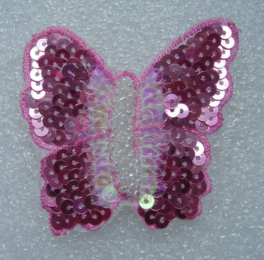 AN88 3Tone 3D Butterfly Sequin Bead Applique Motif Pink