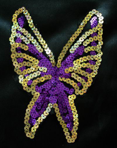 VA20 Purple Gold Butterfly Hologram Sequin Venise Applique 2pcs