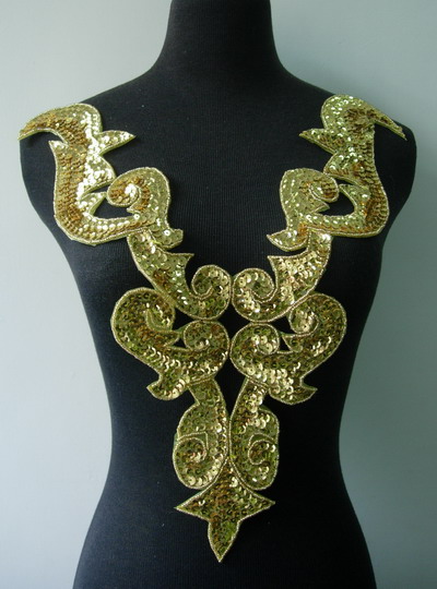 BD02 Large Gold Bodice Sequined Beaded Applique