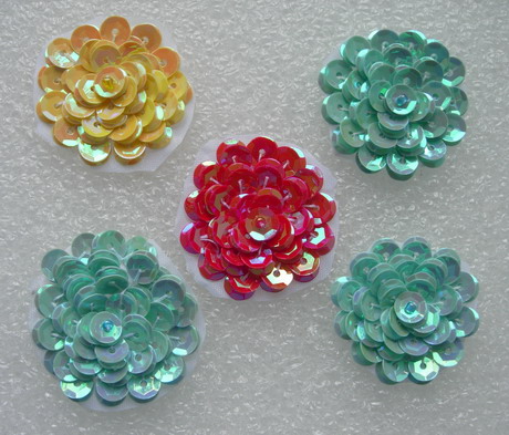 FW323 Layered 1 3/8" Flowers Sequined Beaded Applique Assorted 5