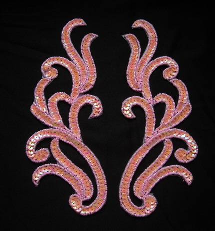 LR120-11 Mirror Pair Sequin Bead Applique Motif Pink