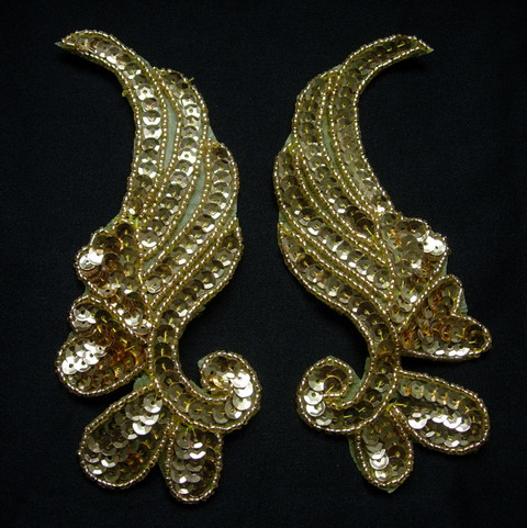 LR17-3 Mirror Pair Left Right Sequin Bead Applique Gold
