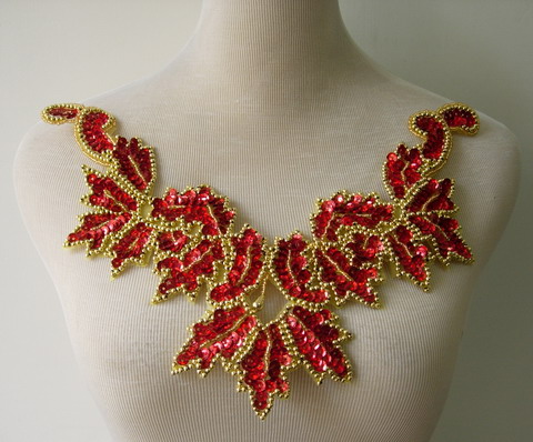 NK17 Necklace Sequin Bead Applique Hologram Red