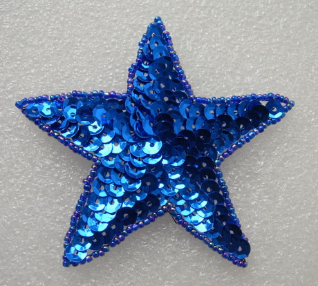 SY09-4 Sequin Beaded Applique Royal Blue Star Stars Motif