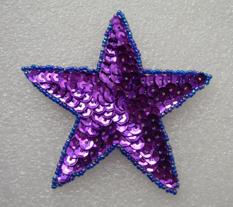 SY09-7 Sequined Beaded Applique Purple Star Stars Motif