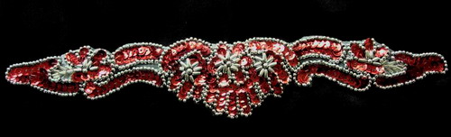 HP38 Sequin Bead Applique Hip Belt Necklace Silver Red