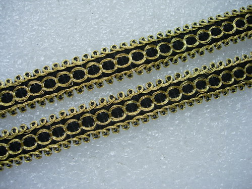 GB73 1/2" Gold Black Braided Gimp Trimming Lace Edge 10yds