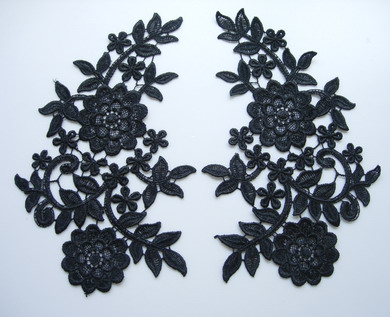 Embroidered Lace Applique Black Floral Venice Lace